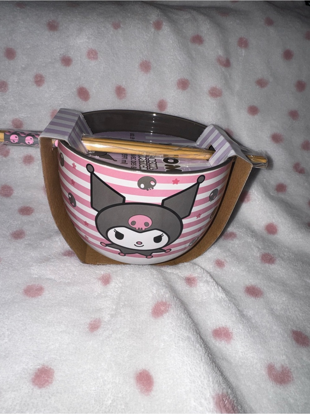 Kuromi Pink ceramic bowl with chopsticks